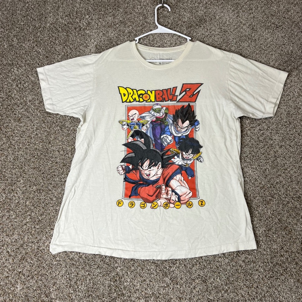 Dragon Ball Z Goku Vegeta Gohan Graphic Tee Cream Mens Large Anime T-Shirt